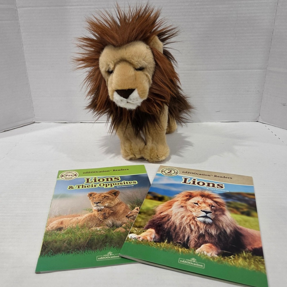 Wildlife Tree Lion Plush with edZOOcation Readers Lions Books Set Bundle